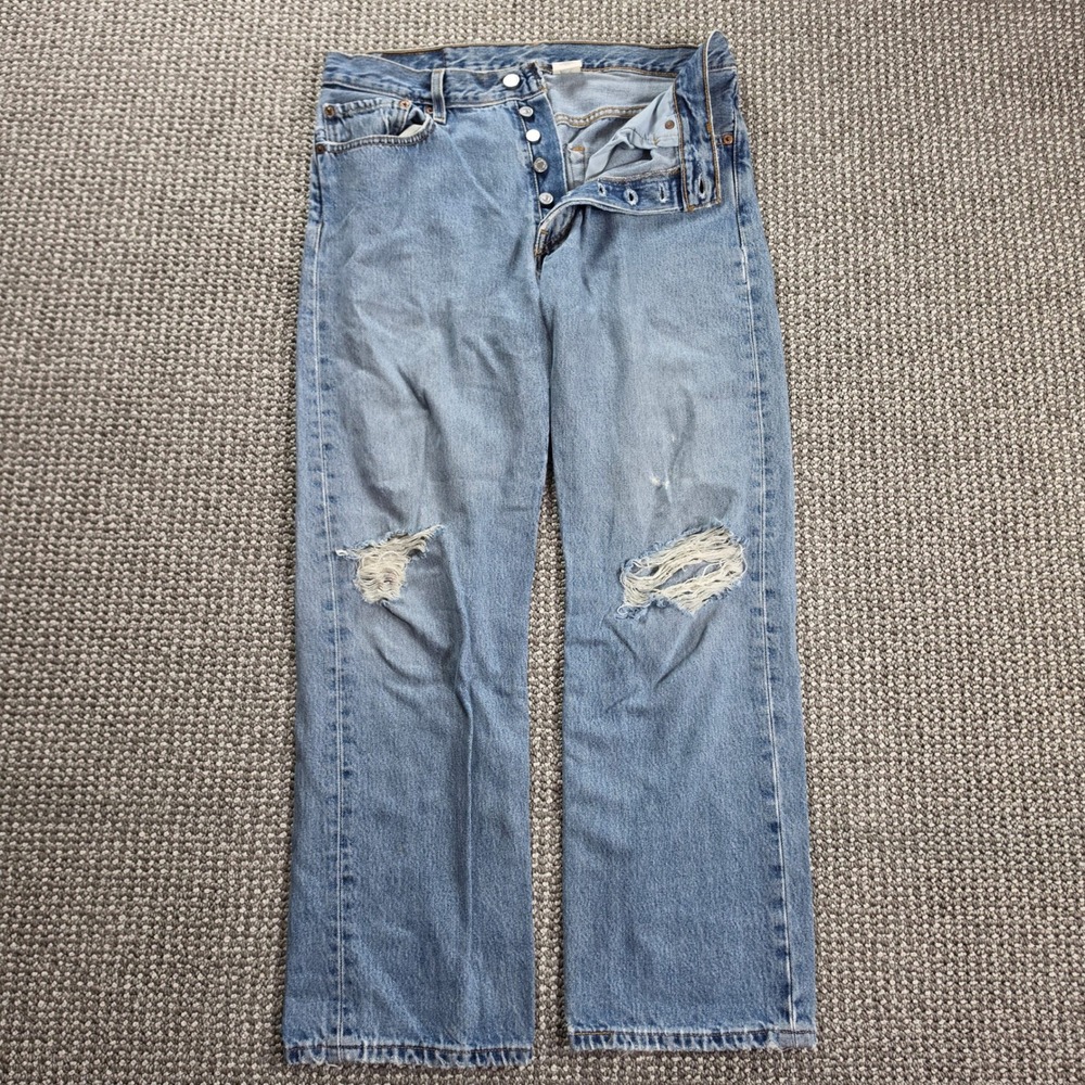 Vintage Levis 501 Jeans Mens 34x30 Original Fit Distressed Button Fly Light Wash